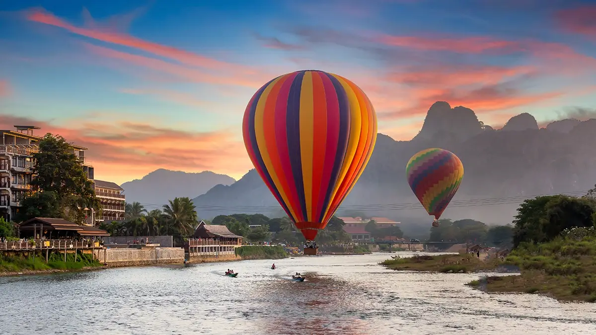 Hot-air balloon over Vang Vieng, Laos