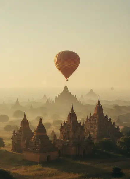 Bagan temples sunrise Myanmar luxury travel hot air balloon