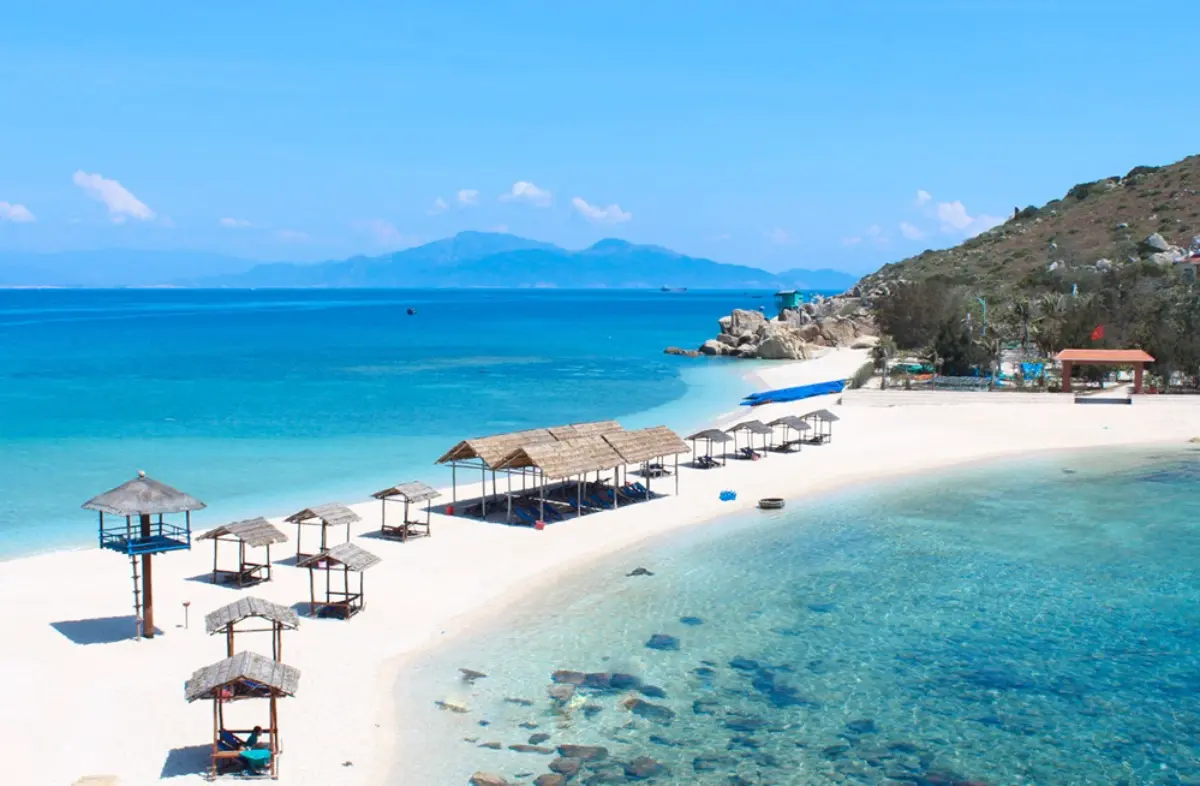 Aerial view of Nha Trang Bay with its long crescent beach and offshore islands