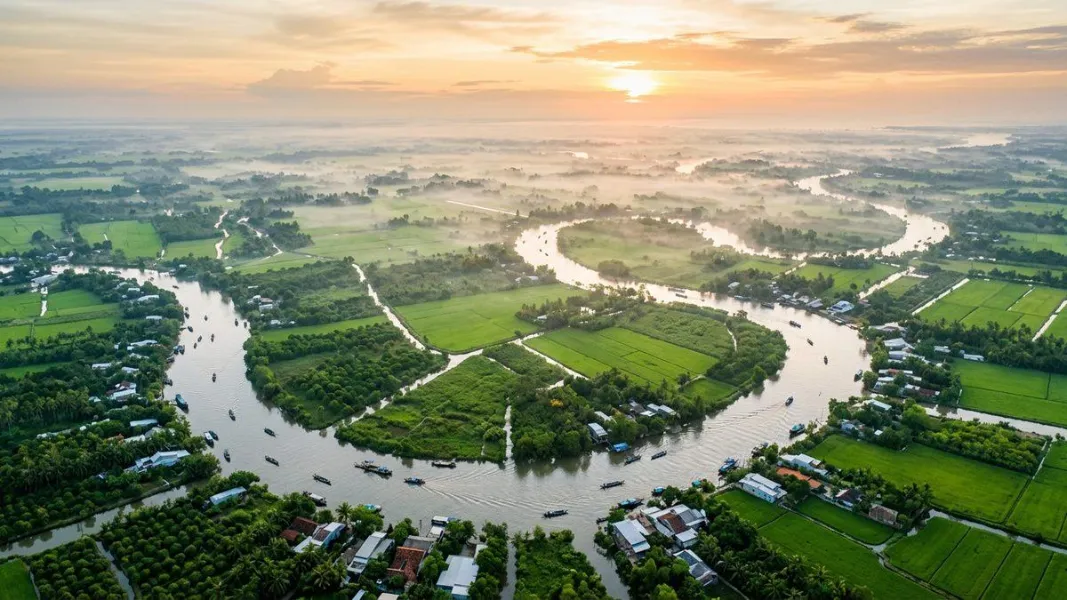 Mekong Delta river aerial view